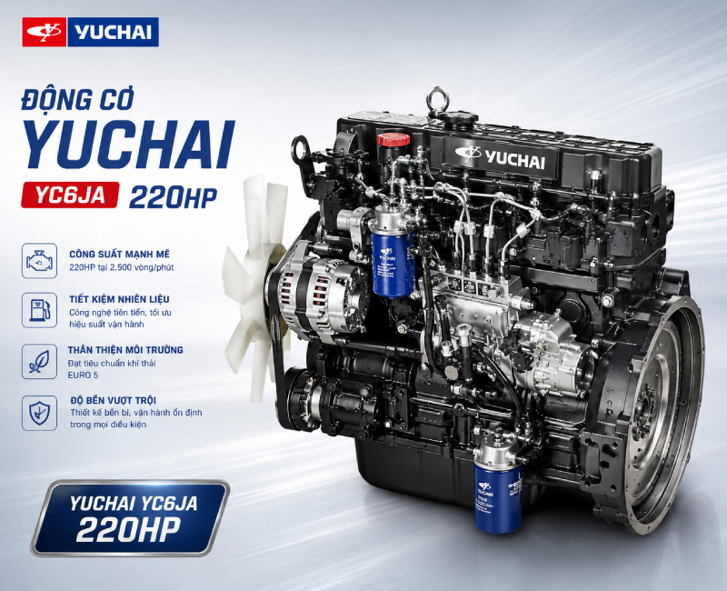Xe tải Foton Auman C160M sử dụng động cơ Yuchai YC6JA 220HP
